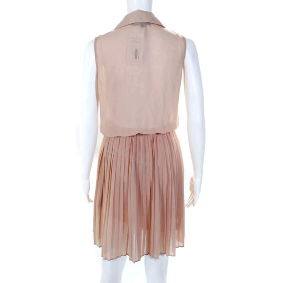 BLAQUE L PINK SHEER SLEEVELESS PLEATED SHIRT DRESS - Picture 3 of 4